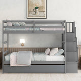 Twin Over Twin Bunk Beds With Twin Trundle And Stairway Storage Function