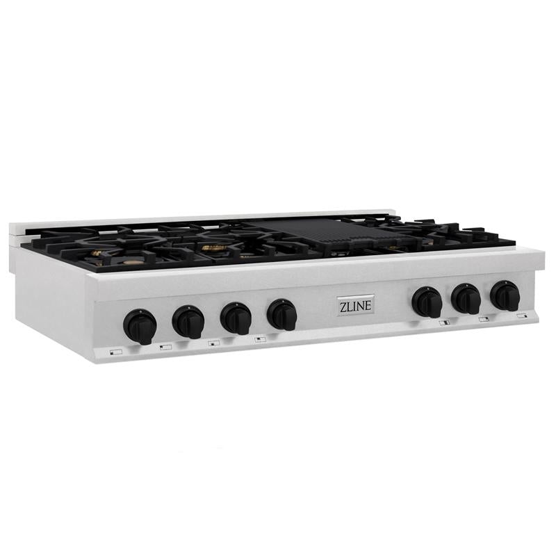 ZLINE Autograph Edition 48 in. Porcelain Rangetop with 7 Gas Burners in DuraSnow Stainless Steel and Accents (RTSZ-48) [Color: Matte Black] - (RTSZ48MB)