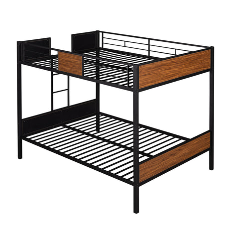 Full Over Full Bunk Bed Modern Style Steel Frame Bunk Bed With Safety Rail, Built-In Ladder For Bedroom, Dorm, Boys, Girls, Adults - Brown