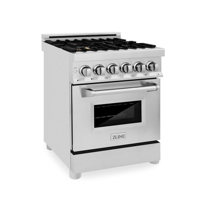 ZLINE 24 in. Professional Dual Fuel Range with Color Door Options (RA24) [Color: Stainless Steel with Brass Burners] - (RABR24)