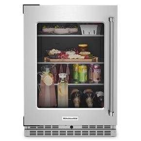 24" Undercounter Refrigerator With Glass Door And Shelves With Metallic Accents - Pearl Silver