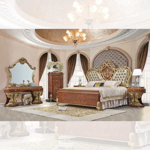 HD-9090 - 5 Piece Eastern King Bedroom Set - Cedar Red With Gold Highlight