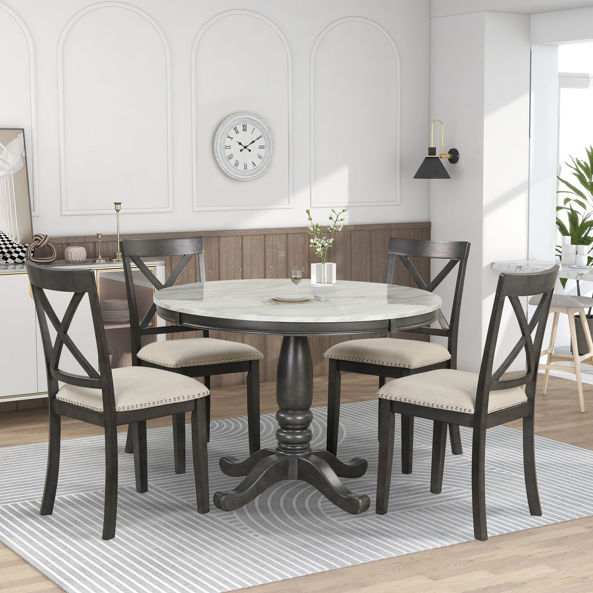 5 Pieces Dining Table And Chairs Set For 4 Persons, Kitchen Room Solid Wood Table With 4 Chairs