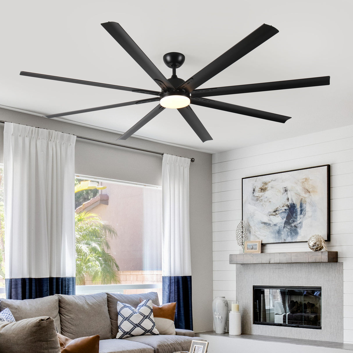 Super Large Black Ceiling Fan With Remote Control - Black