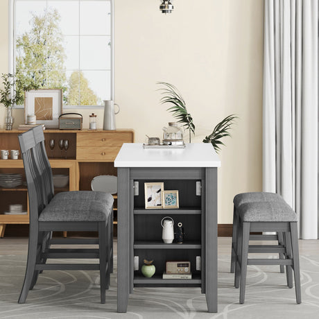 5 Piece Counter Height Dining Table Set With Built-In Storage Shelves - Gray