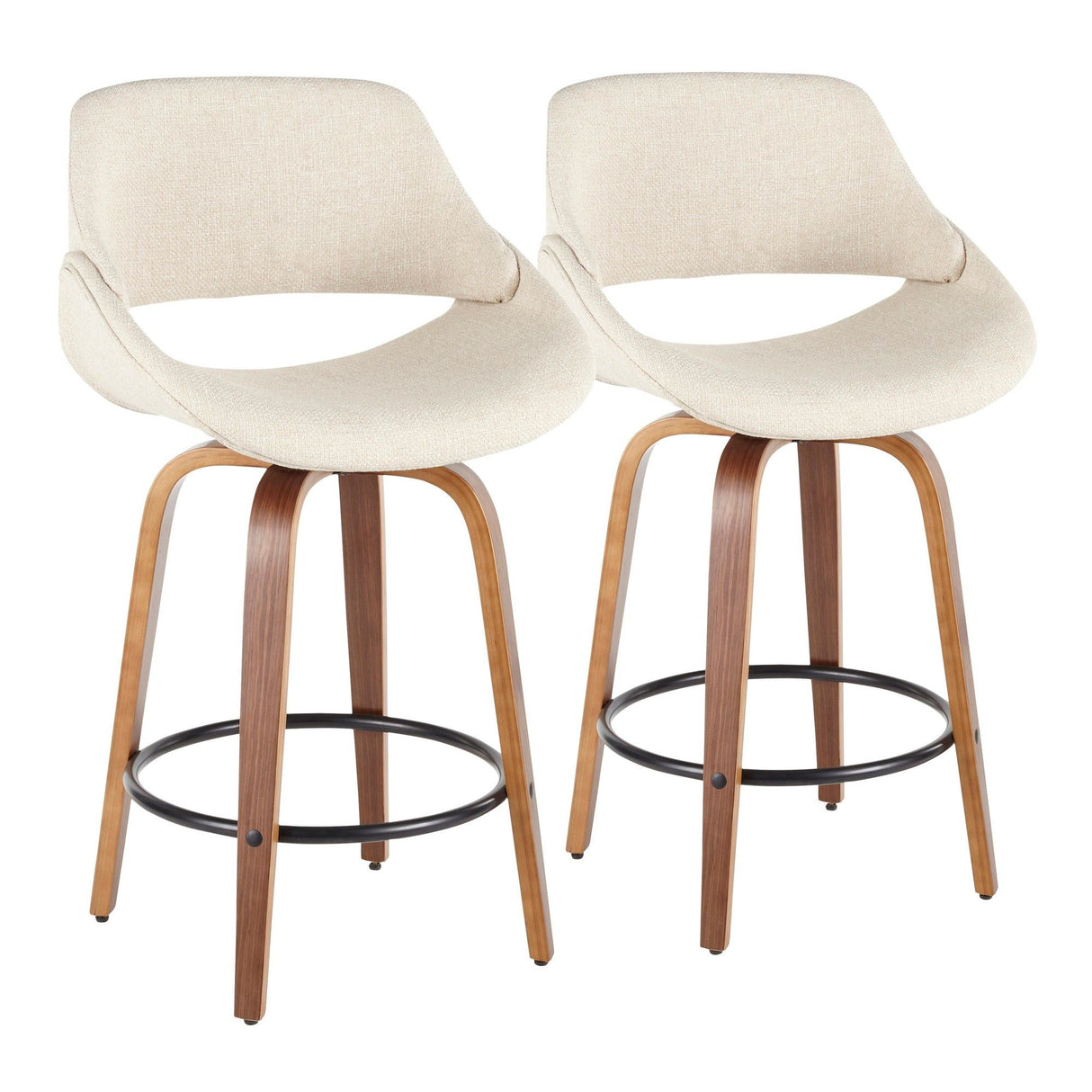 Fabrico - Counter Stool - Walnut And Cream Fabric (Set of 2)