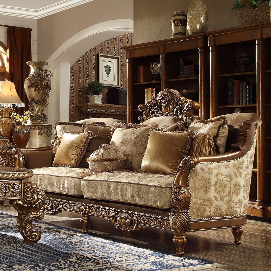 HD-610 - Sofa - Antique Gold & Perfect Brown