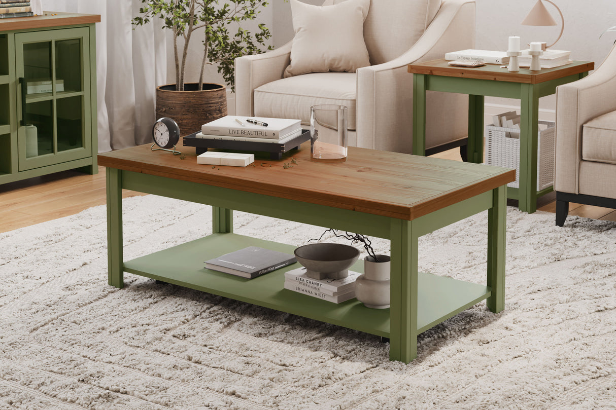 Vineyard - Coffee Table - Sage Green And Fruitwood