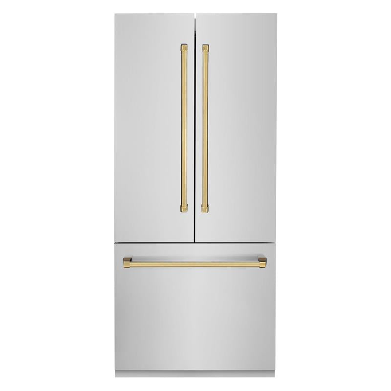 ZLINE 36? Autograph Edition 19.6 cu. ft. Built-in 2-Door Bottom Freezer Refrigerator with Internal Water and Ice Dispenser in Stainless Steel with Gold Accents (RBIVZ-304-36-G) - (RBIVZ30436G)