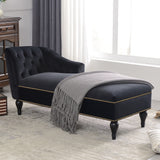 Velvet Chaise Lounge, Button Tufted Right Arm Facing Lounge Chair With Nailhead Trim & Solid Wood Legs For Living Room Or Office, Sleeper Lounge Sofa - Black