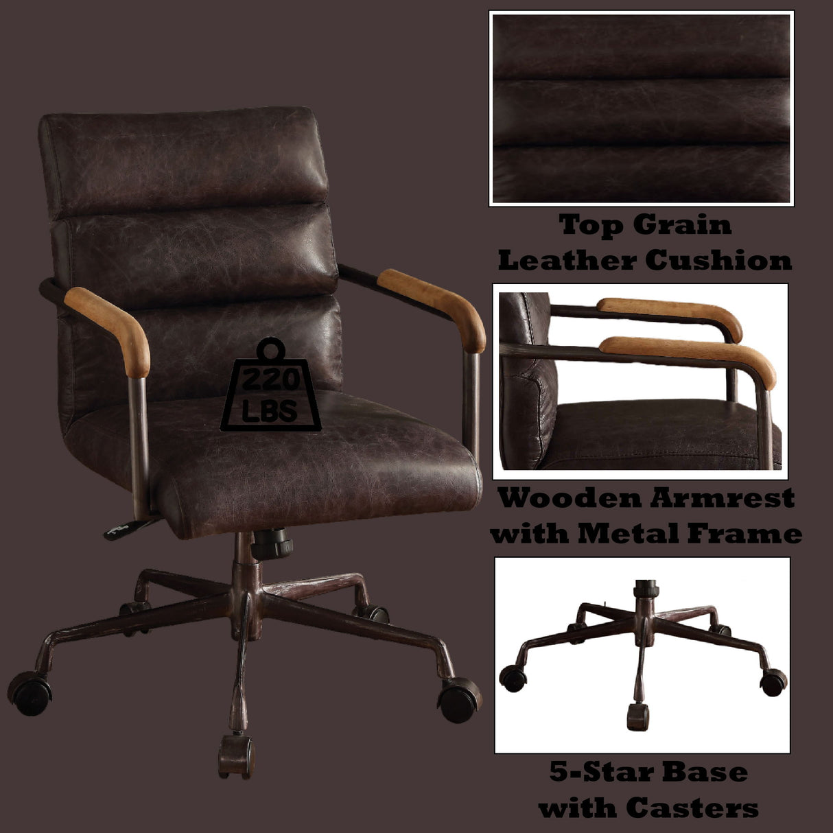 Harith - Antique Top Grain Leather Office Chair - Slate