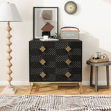 3 Drawer Storage Cabinet, 3 Drawer Modern Dresser, Chest Of Drawers With Decorative Embossed Pattern Door For Entryway, Living Room, Bed Room - Black