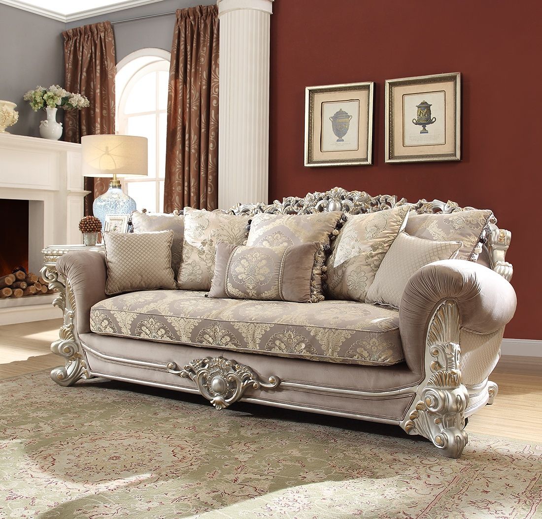 HD-372 - 3 Piece Sofa Set - Silver With Gold Highlight