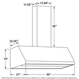 30" Designer Wall Mount Hood w/ Dimmable LED Lighting - (UVW8304SPSS)