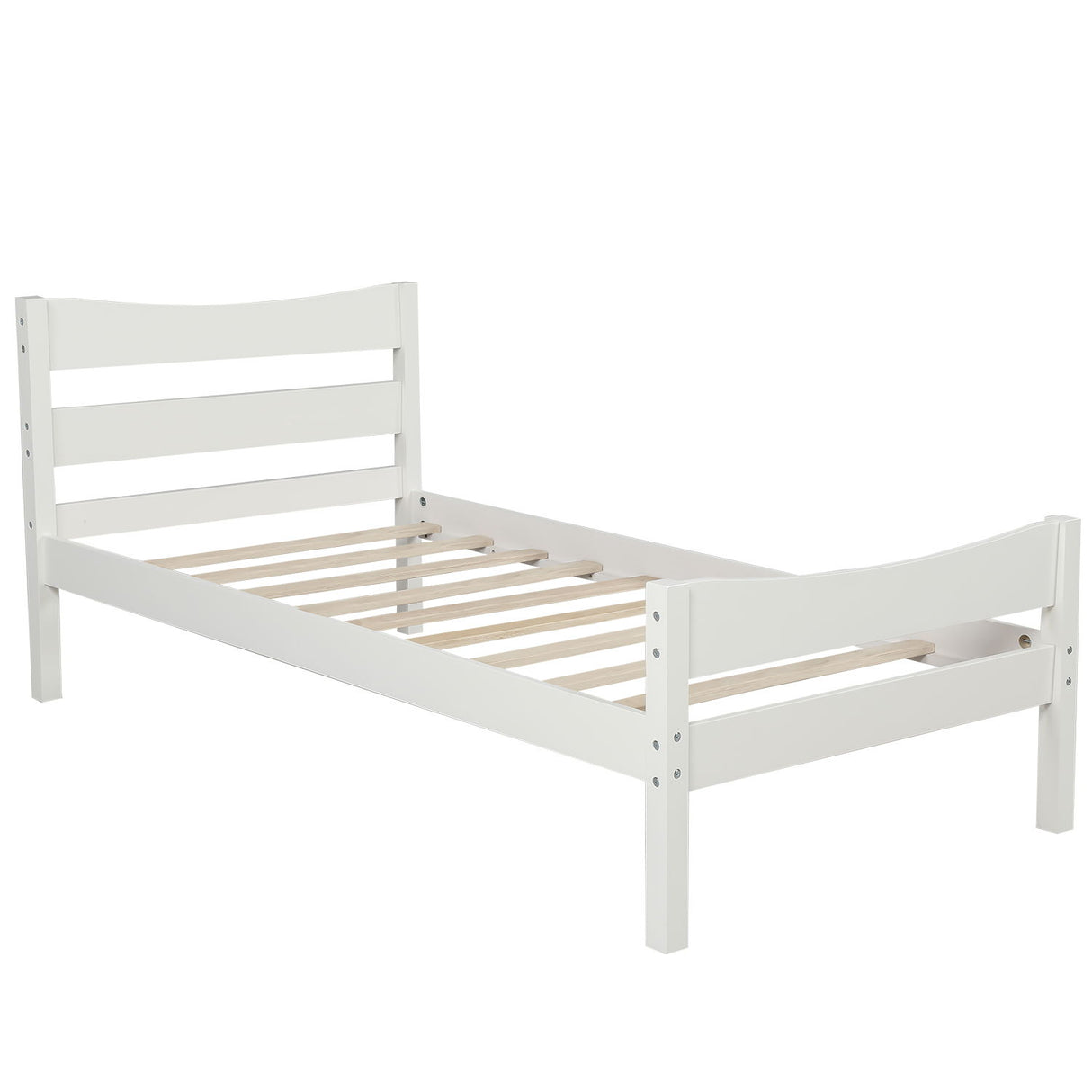 Twin Size Platform Bed With Headboard And Wooden Slat Support