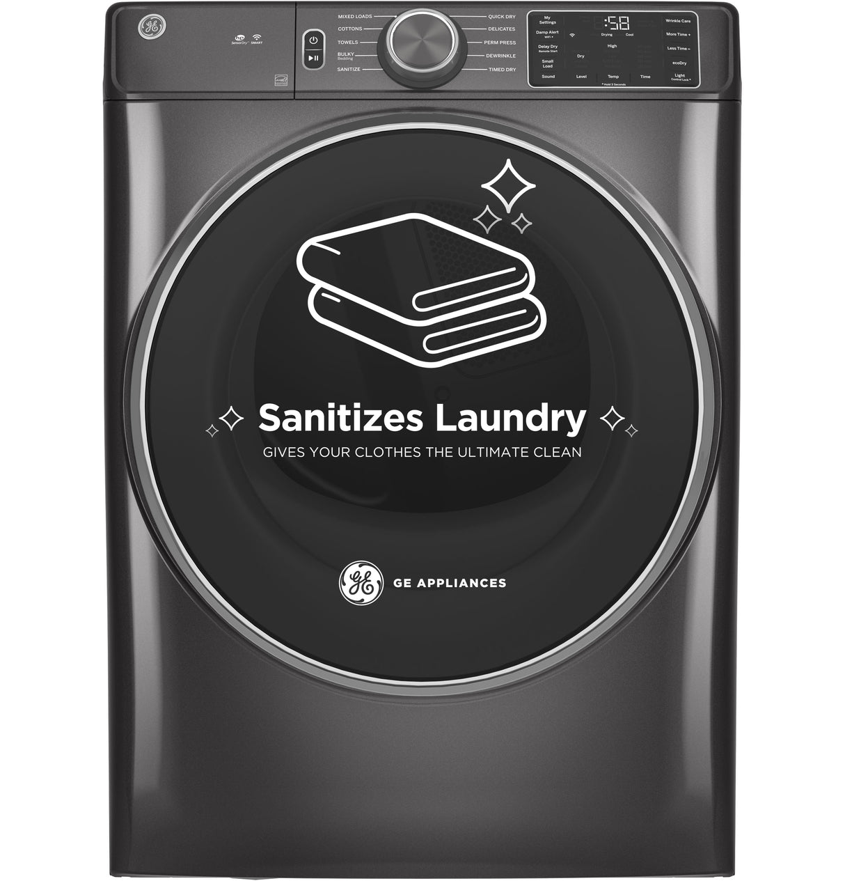 GE(R) ENERGY STAR(R) 7.8 cu. ft. Capacity Smart Front Load Electric Dryer with Sanitize Cycle - (GFD55ESPNDG)