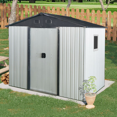 88.98" Outdoor Metal Storage Shed With Window