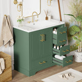 Traditional Bathroom Vanity With Resin Sink Combo Set, Bathroom Cabinet With Two Doors And Four Drawers