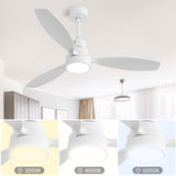 Wooden Ceiling Fan With 3 Solid Wood Blades Remote Control Reversible DC Motor With LED Light