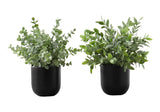 11" Tall, Artificial Plant, Eucalyptus Grass, Indoor, Faux, Fake, Table, Greenery, Potted, Decorative (Set of 2) - Green / Black