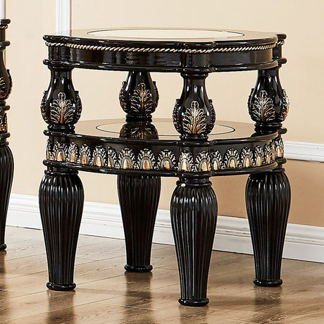 HD-1208 - 3 Piece Coffee Table Set - Black Enamel With Gold Highlights