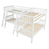 Twin L-Shaped Bunk Bed With Ladder - White