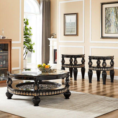 HD-1208 - End Table - Black Enamel With Gold Highlights