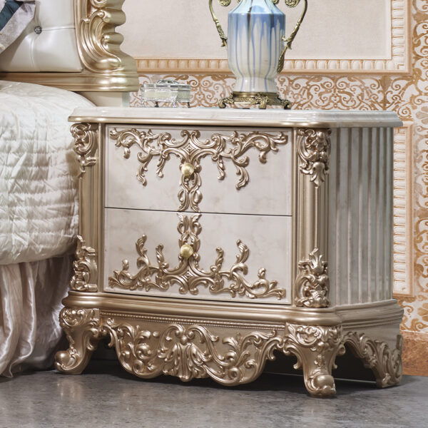 HD-9102 - 5 Piece Bedroom Set - Champagne With Ivory Marbling