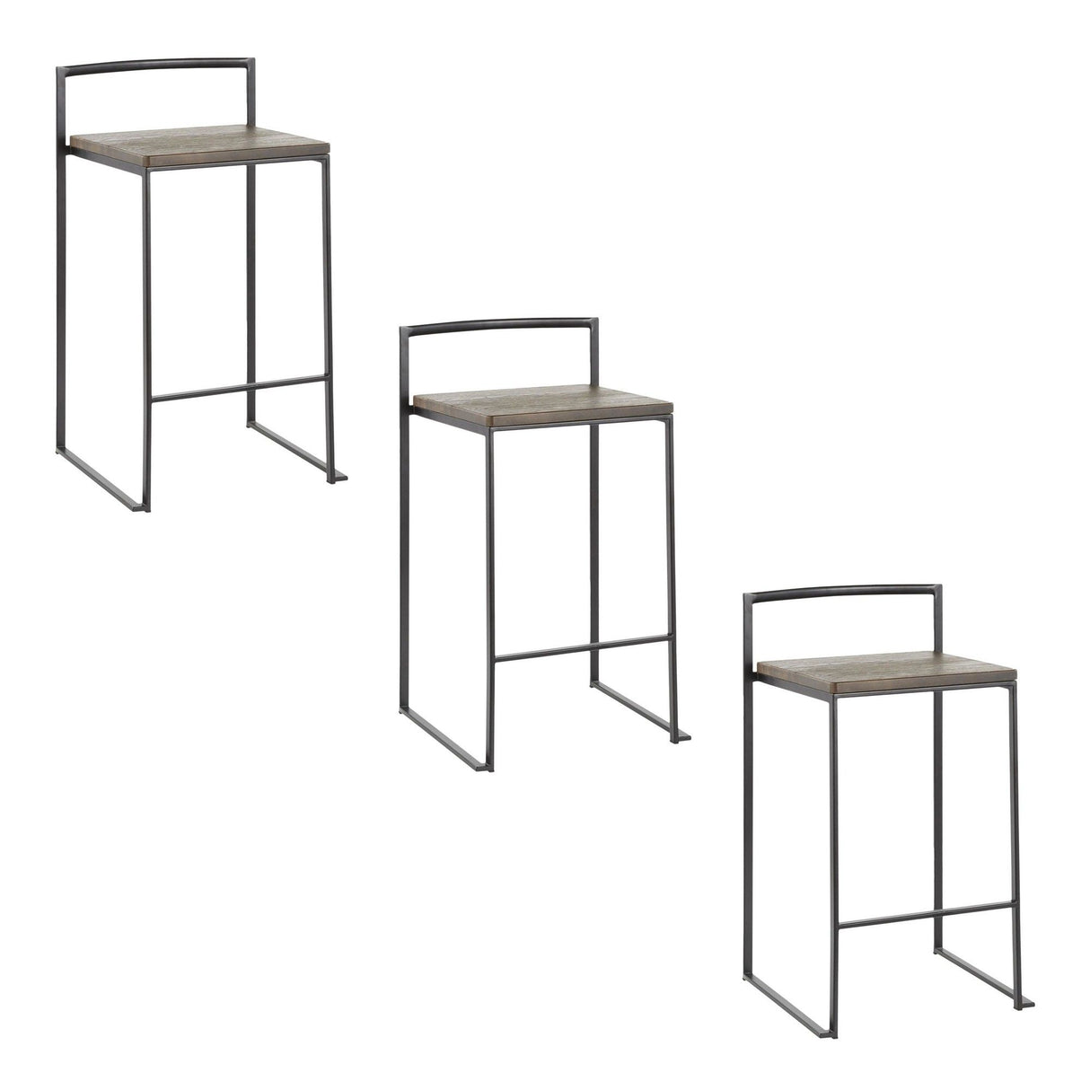 Fuji - Stackable Counter Stool With Cushion - Black Metal