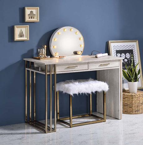 Tyeid - Vanity Desk - Antique White & Gold Finish