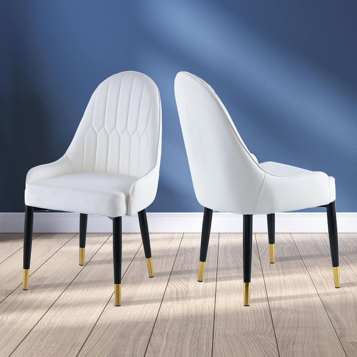 Modern Leather Dining Chair (Set of 2), Upholstered Accent Dining Chair, Legs With Black Plastic Tube Plug - White