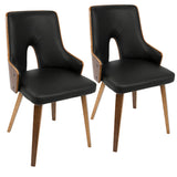 Stella - Dining / Accent Chair - Walnut Wood With Black Faux Leather (Set of 2)