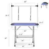 Folding Dog Pet Grooming Table Stainless Steel Frame Rubber Mat On Board With Adjustable Arm And Clamps Pet Dog Cat Grooming Table