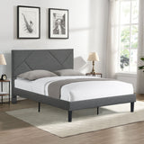 Queen Size Upholstered Platform Bed Frame With Headboard, Strong Wood Slat Support, Mattress Foundation, No Box Spring Needed - Gray