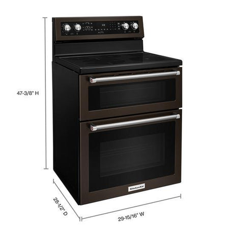 30" 5 Burner Electric Double Oven Convection Range - Black