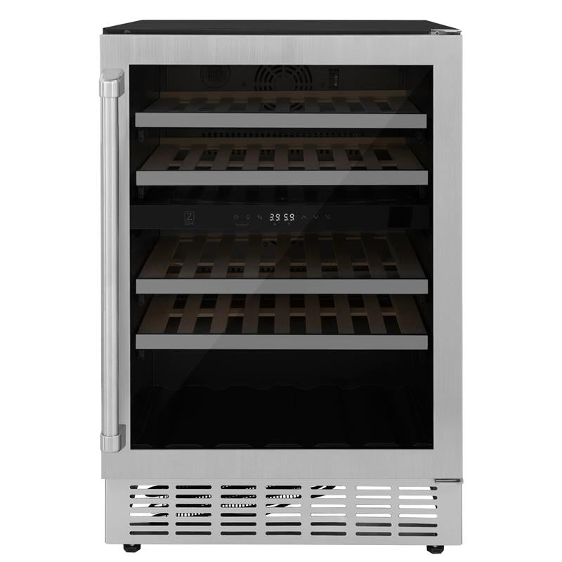 ZLINE 24" Dual Zone 44-Bottle Wine Cooler in Stainless Steel with Wood Shelf (RWV-UD-24) - (RWVUD24)