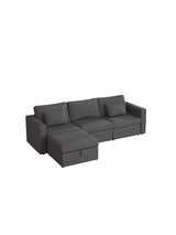 4 Seats Modern Cotton Linen L-Shape Sectional Sofa, Oversized Upholstery Sectional Sofa, Chaise Couch With Storage Ottomans For Living Room / Loft / Apartment / Office