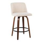 Toriano - Fixed - Height Counter Stool - Walnut Wood With Round Black Footrest And Cream Noise Fabric (Set of 2)