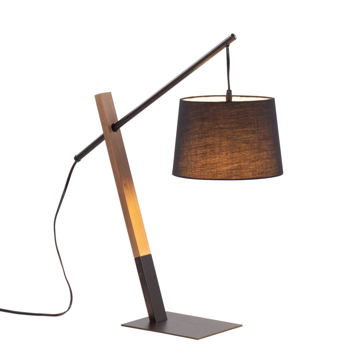 Archer - Table Lamp - Black Metal, Walnut Wood, And Black Linen Shade