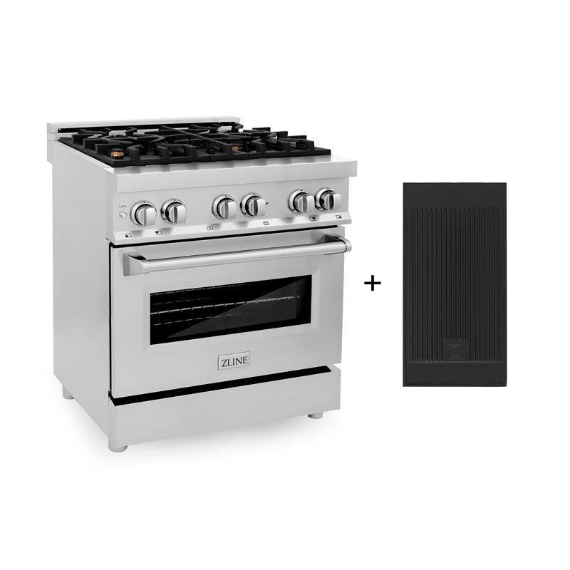 ZLINE 30 in. 4.0 cu. ft. Electric Oven and Gas Cooktop Dual Fuel Range with Griddle and Brass Burners in Stainless Steel (RA-BR-GR-30) - (RABRGR30)