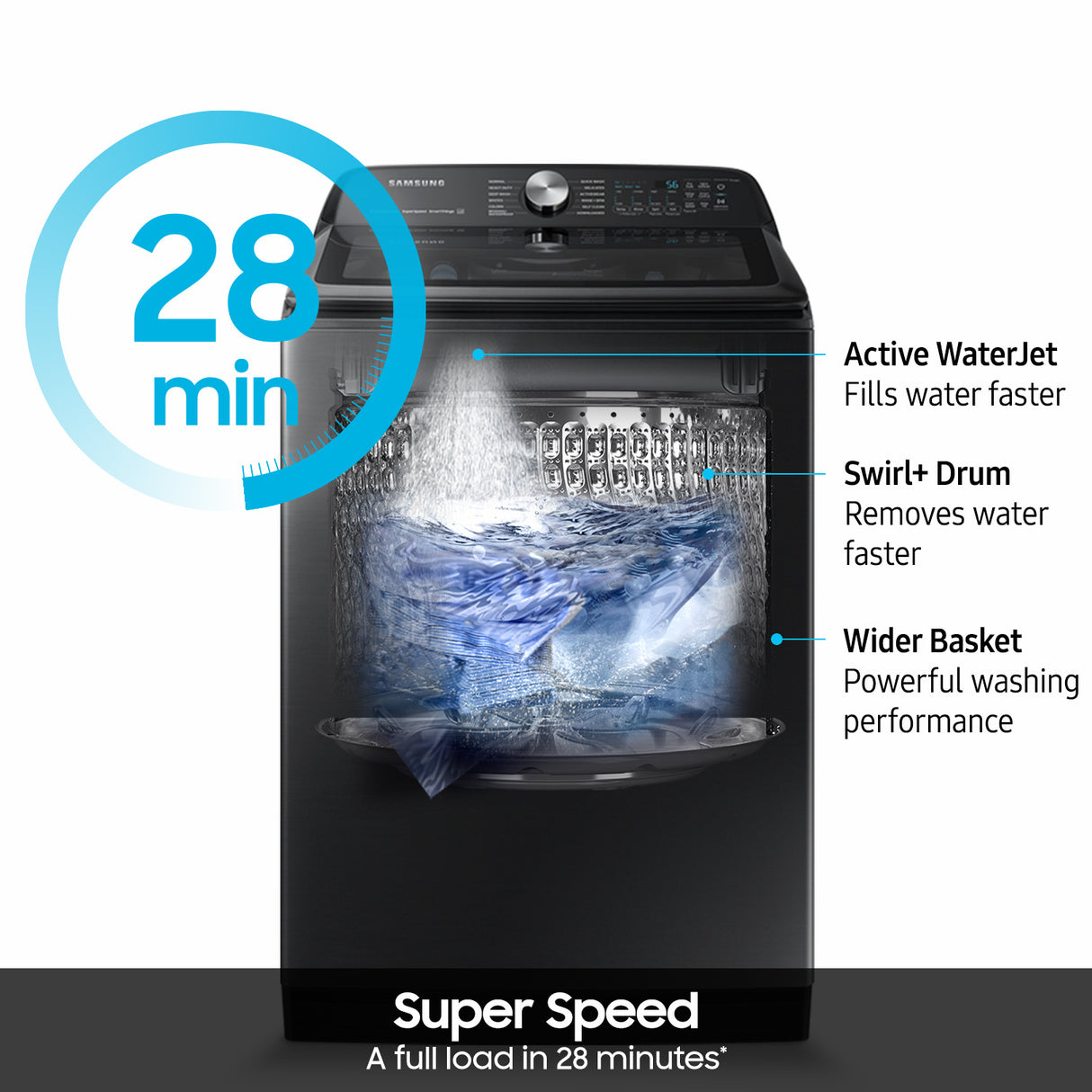 5.2 cu. ft. Large Capacity Smart Top Load Washer with Super Speed Wash in Brushed Black - (WA52A5500AV)