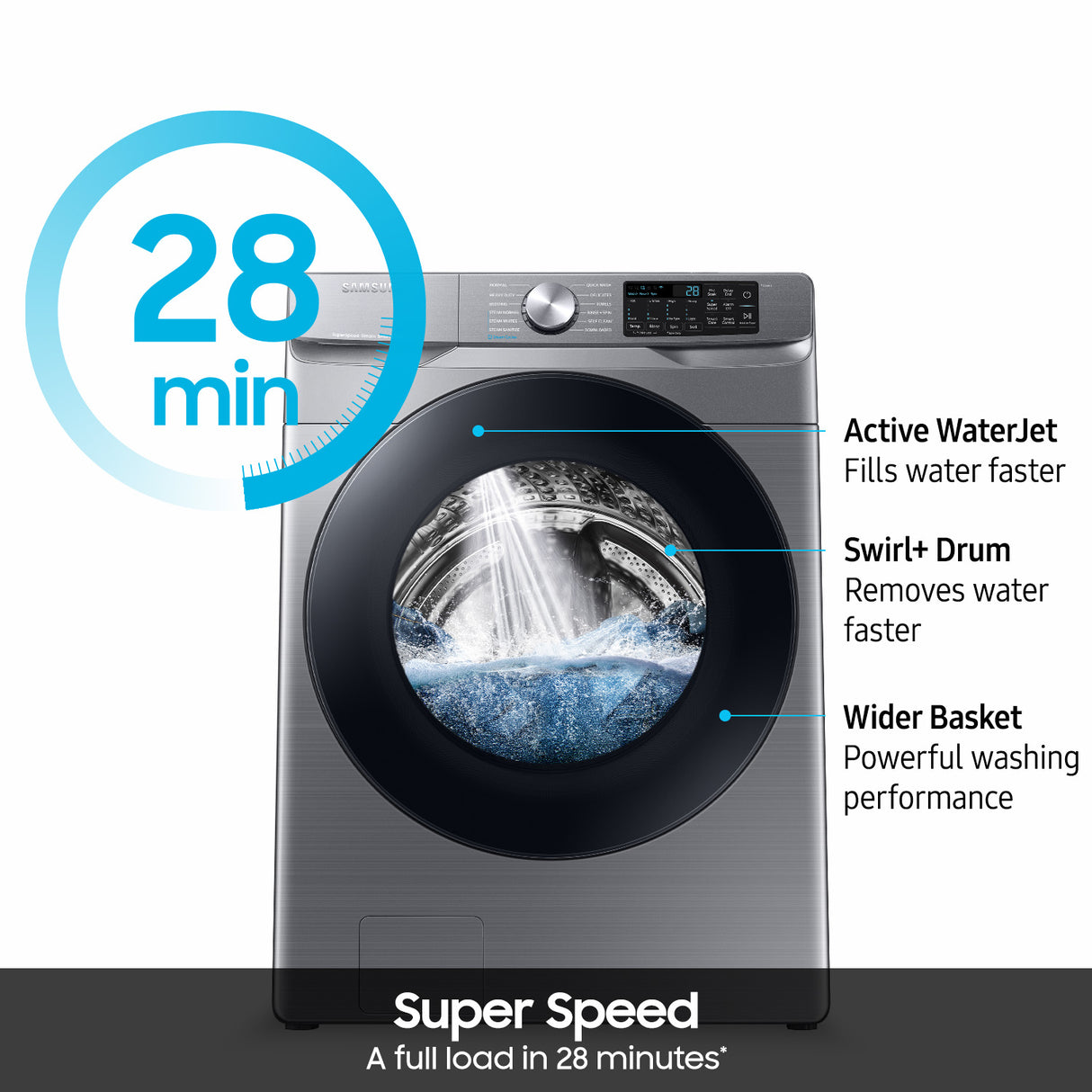 4.5 cu. ft. Large Capacity Smart Front Load Washer with Super Speed Wash in Platinum - (WF45B6300AP)