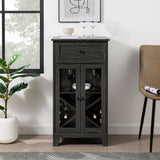 Classic Glass Door Bar Cabinet With Bottle Storage - Graphite