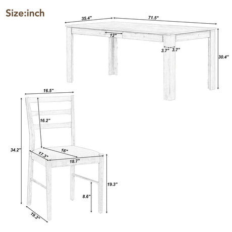 Wooden Dining Table Set Mutifunctional Extendable Table With Leaf And 2 Drawers, Dining Chairs With Soft Cushion