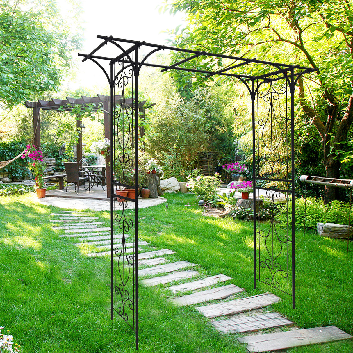 Metal Garden Arch Climbing Plants Support Rose Arch Outdoor - Black