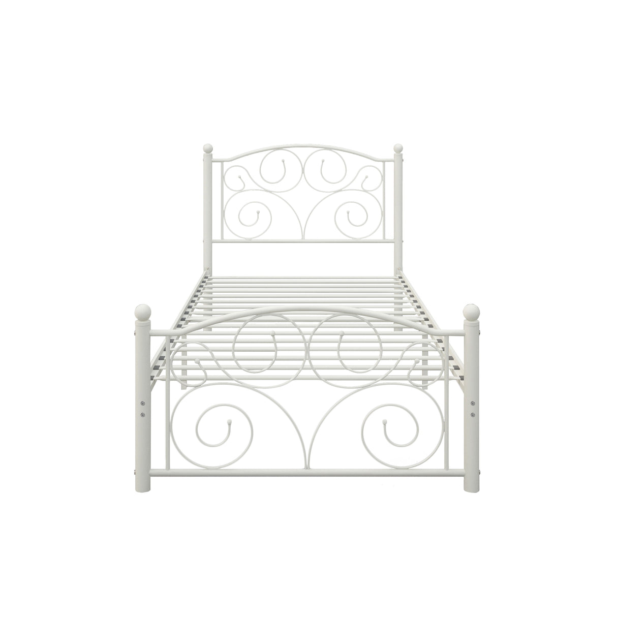 Twin Unique Flower Sturdy System Metal Bed Frame With Headboard And Footboard - White