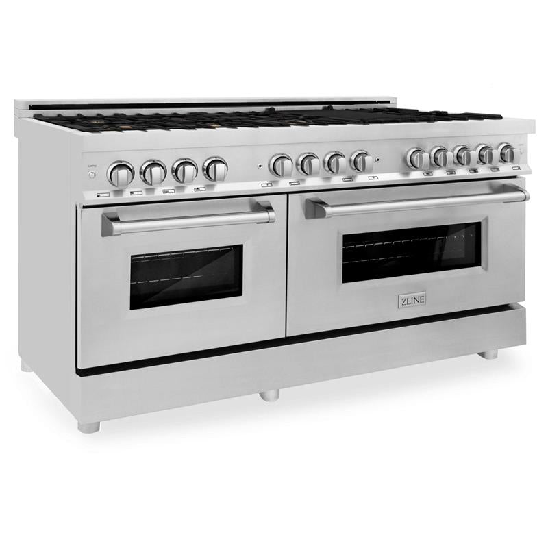 ZLINE 60 in. 7.4 cu. ft. Dual Fuel Range with Gas Stove and Electric Oven in Stainless Steel with Color Options (RA60) [Color: Stainless Steel with Brass Burners] - (RABR60)