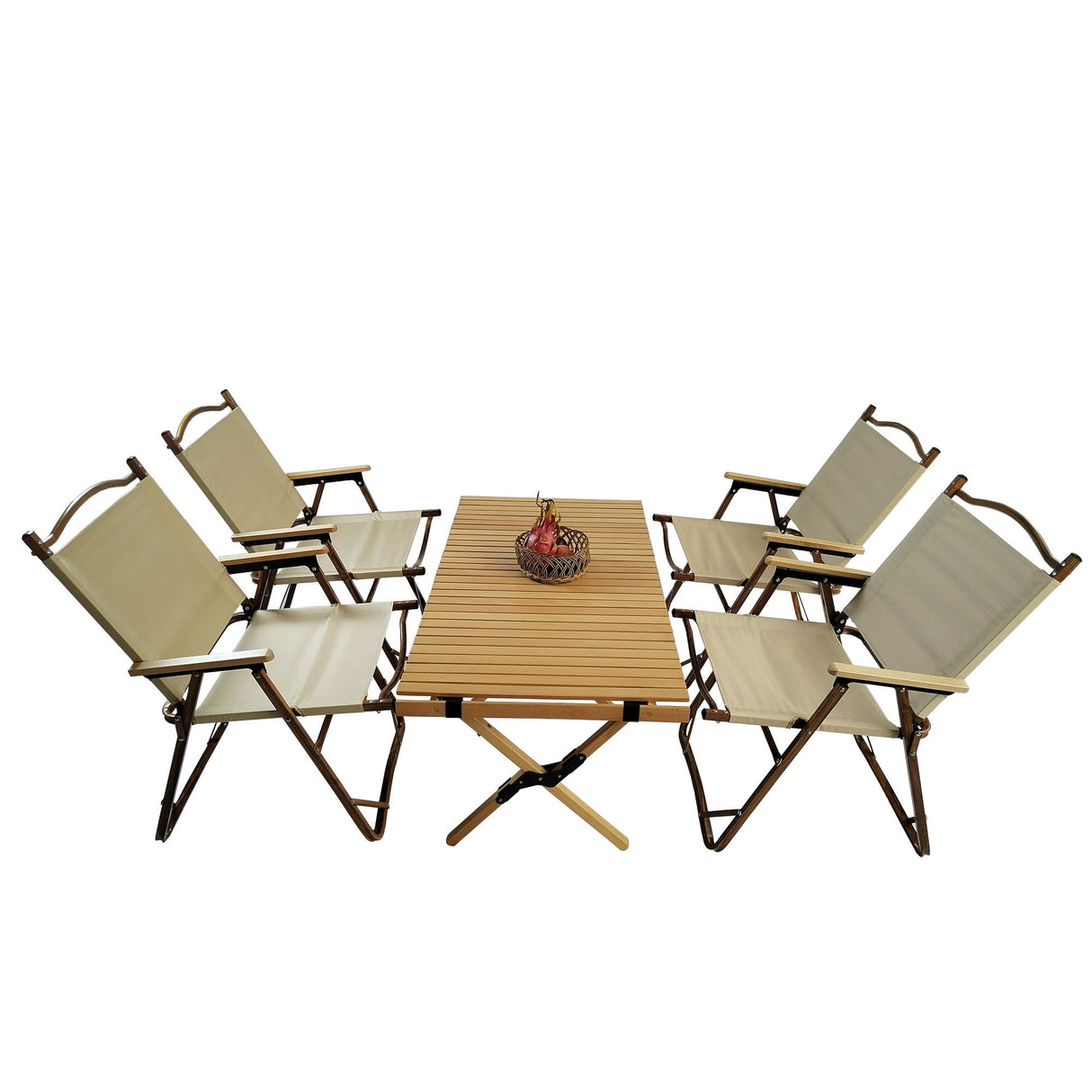 5 Pieces Dining Set, Multi-Function Foldable And Portable, 1 Dining Table & 4 Folding Chairs, Indoor And Outdoor Universal - Natural