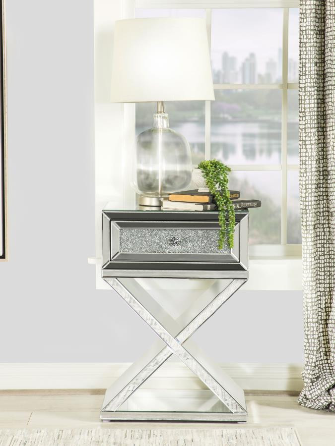 Hazel - 1-Drawer Mirrored Accent Side Table - Silver