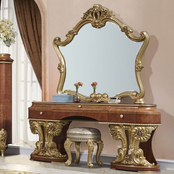 HD-9090 - Vanity Dresser - Cedar Red With Gold Highlight